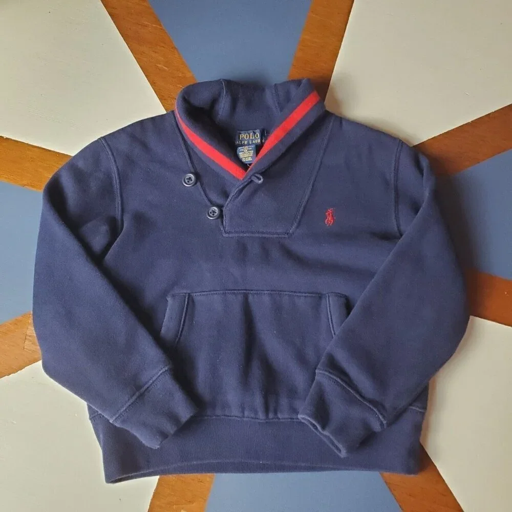 Polo‎ Ralph Lauren Sweater Boys 4/4T Navy Blue Shawl Collar Preppy Classic